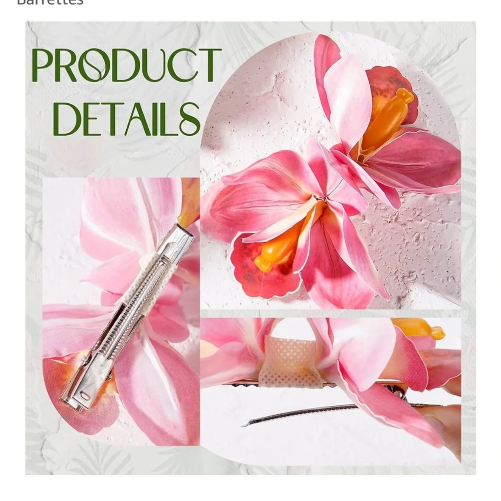🆕 Tropical Hawaiian Flower Hair Clips - 4 Pack Artificial Hawaii Orchid Hairpin